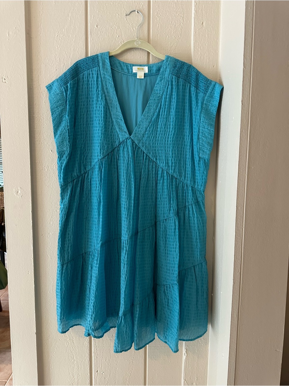 EXCELLENT ANTHROPOLOGIE MAEVE BLUE PULL OVER TIERED TUNIC DRESS WOW L